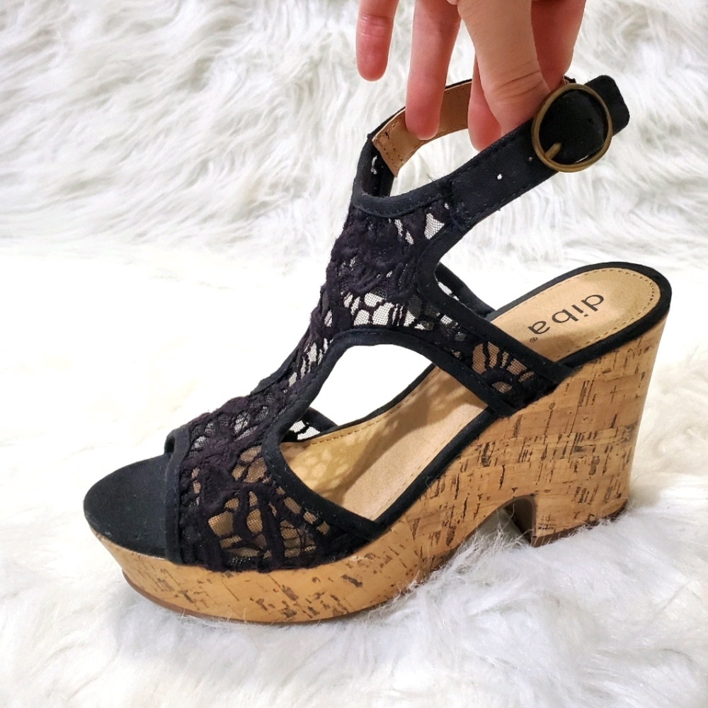 Diba crochet platform cork ankle strap sandals